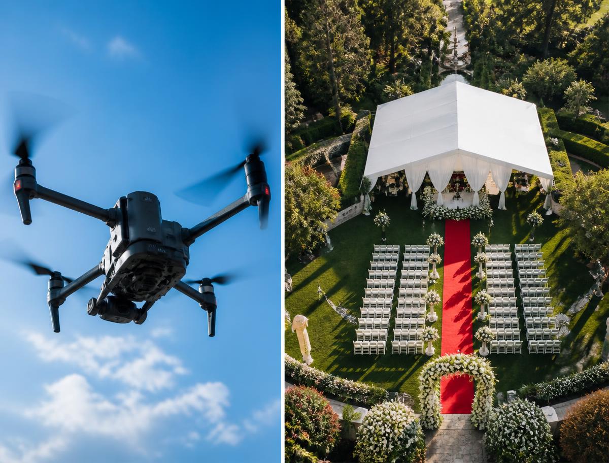 Drone aerial coverage of a garden wedding in Kenya