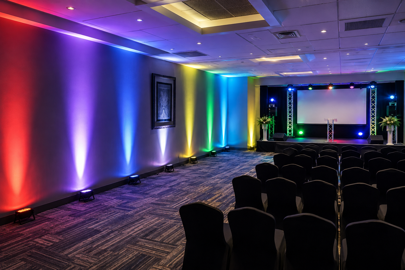 Ambient lighting installed in a corporate conference room