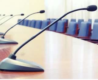 Conference microphones prepared for a corporate meeting in Nairobi